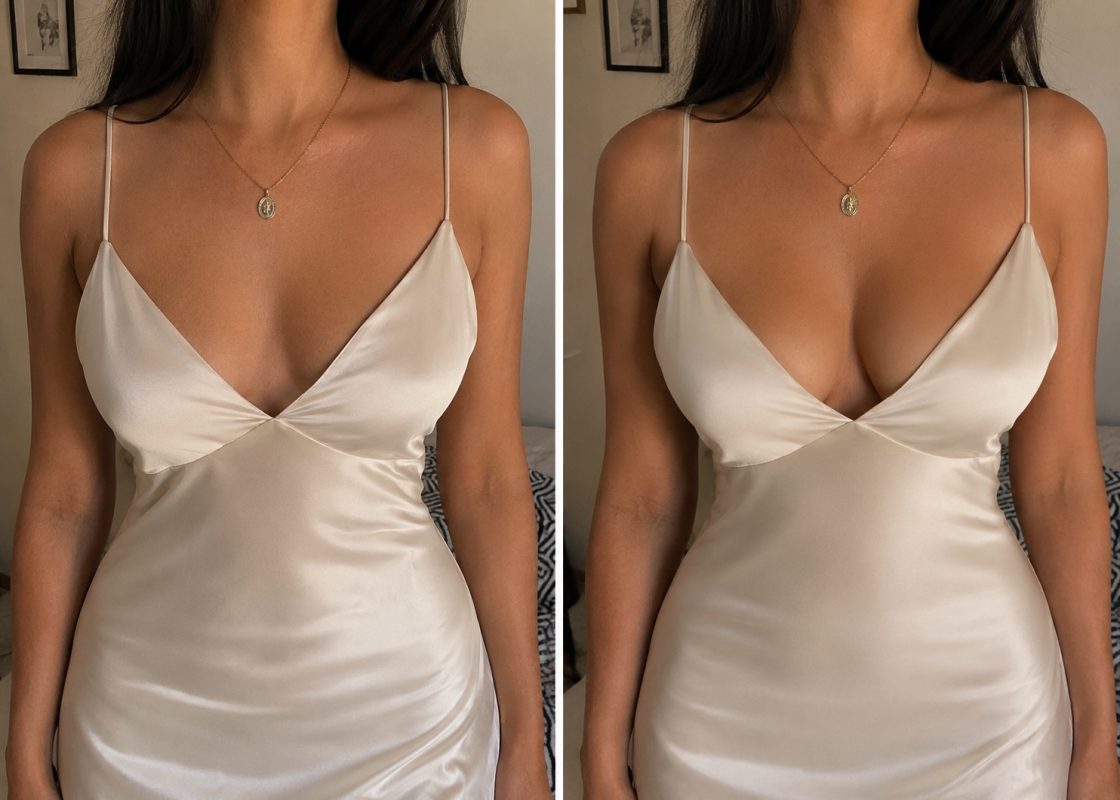 HANIME sticky double-sided lift bra pads shown on a different body type